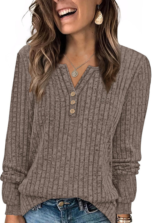 WIHOLL Sweaters for Women 2025 Long Sleeve Tops Fall Clothes Fashion Clothing V Neck Button Down Winter Thermal Shirts