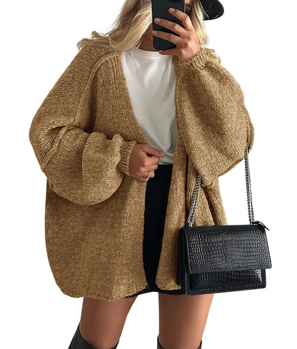 PRETTYGARDEN Womens Oversized Cardigan Sweaters 2025 Fall Long Lantern Sleeve Knit Open Front Lightweight Sweater