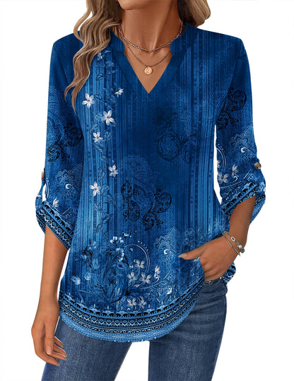 Zeagoo Womens Roll Up Long Sleeve Tops V Neck Shirts Dressy Casual Work Blouses S-2XL