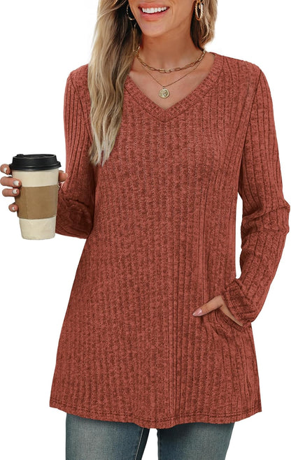 WIHOLL Womens Tops Fall Fahion 2025 Long Sleeve Shirts Casual Lightweight Tunic Sweaters Fashion Winter Clothing