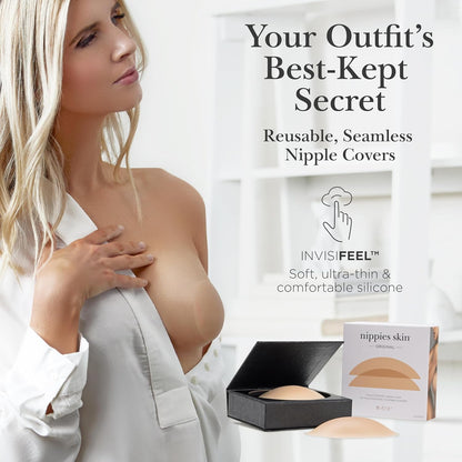 Nippies Nipple Covers for Women - Sticky Adhesive Silicone Pasties - Reusable Pasty Nipple Cover with Travel Box