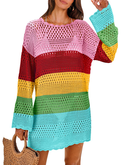 ANRABESS Women Swimsuit Crochet Swim Cover Up 2025 Summer Bathing Suit Swimwear Mesh Knit Beach Dress Vacation Outfits