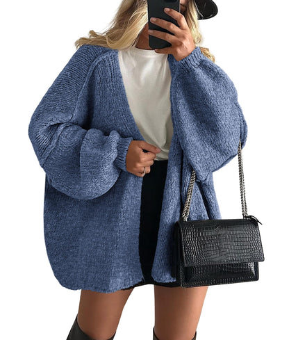 PRETTYGARDEN Womens Oversized Cardigan Sweaters 2025 Fall Long Lantern Sleeve Knit Open Front Lightweight Sweater