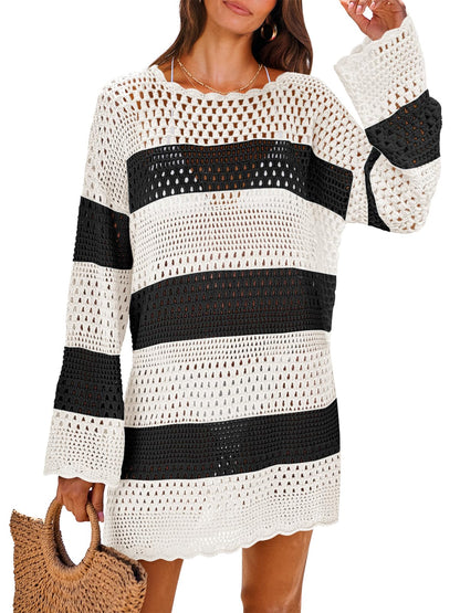 ANRABESS Women Swimsuit Crochet Swim Cover Up 2025 Summer Bathing Suit Swimwear Mesh Knit Beach Dress Vacation Outfits