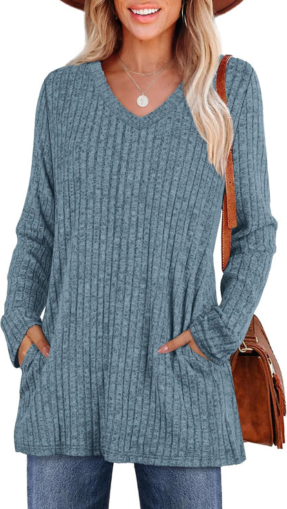 WIHOLL Womens Tops Fall Fahion 2025 Long Sleeve Shirts Casual Lightweight Tunic Sweaters Fashion Winter Clothing