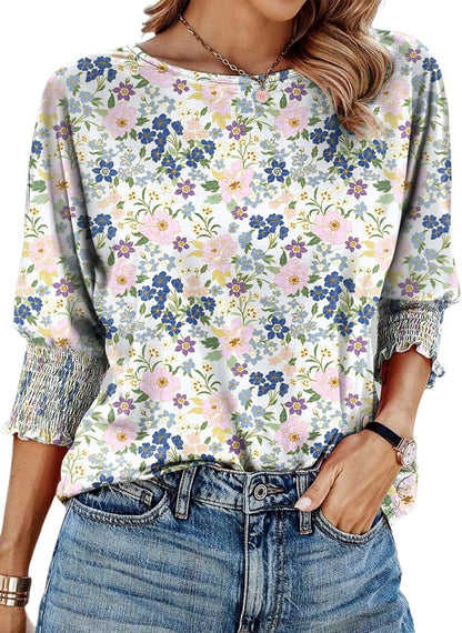 Dokotoo Women's 2025 Fashion Tops 3/4 Sleeve T-Shirts Cute Crewneck Basic Business Tees Blouses