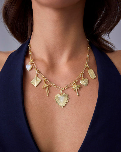 PAVOI 14K Gold Plated Chunky Charm Necklace Pack for Women | Statement Paperclip Chain Necklaces with Removable Charms | Heart Palm Tree Bow Pearl Love Friendship Necklace