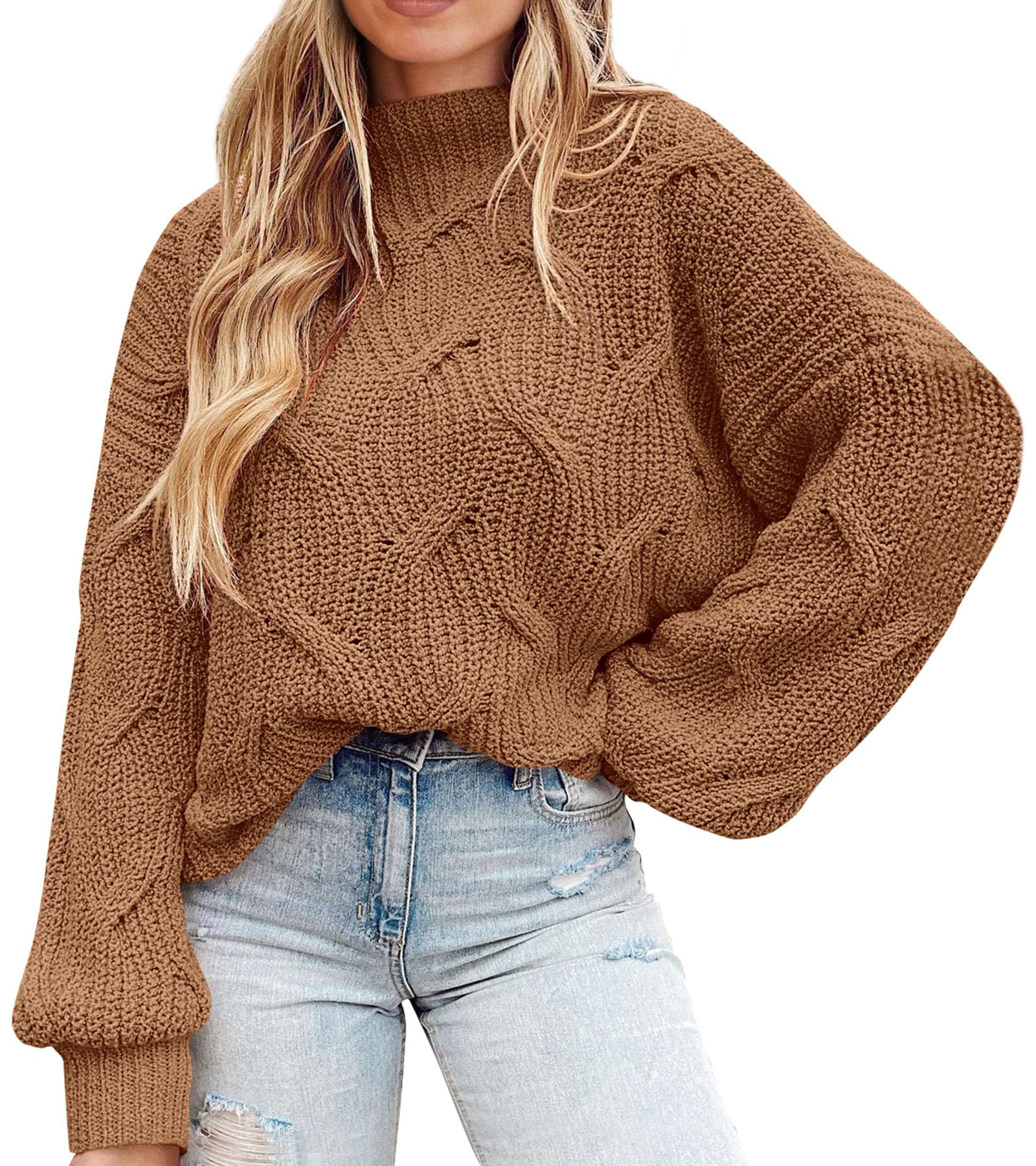 PRETTYGARDEN Women's Fall Oversized Pullover Sweaters Casual Crewneck Long Sleeve Chunky Cable Knit Blouse Top