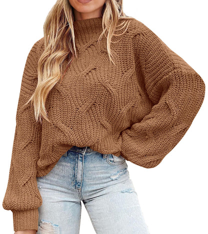 PRETTYGARDEN Women's Fall Oversized Pullover Sweaters Casual Crewneck Long Sleeve Chunky Cable Knit Blouse Top