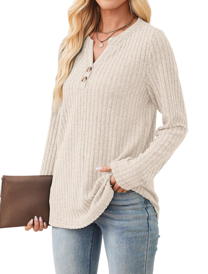 SAMPEEL Womens Sweaters Lightweight Long Sleeve Shirts V Neck Tops with Button Fall Outfits 2025