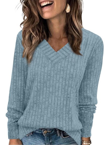 WIHOLL Long Sleeve Shirts for Women V Neck Tops Tunic Fall Winter Sweaters 2025 Clothes