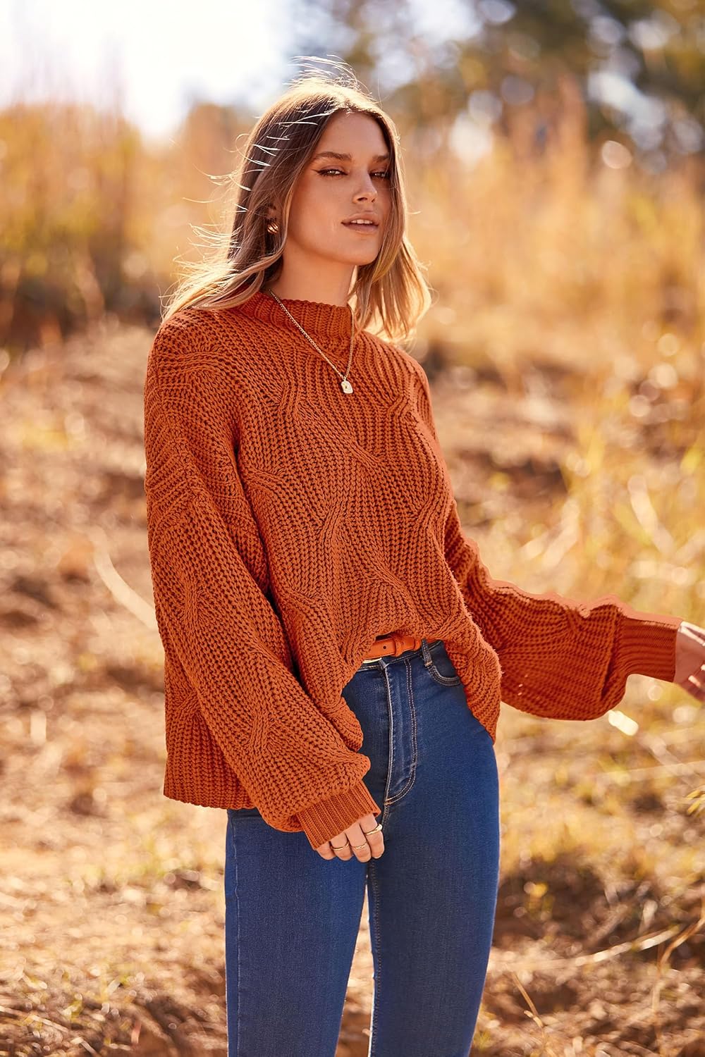 PRETTYGARDEN Women's Fall Oversized Pullover Sweaters Casual Crewneck Long Sleeve Chunky Cable Knit Blouse Top
