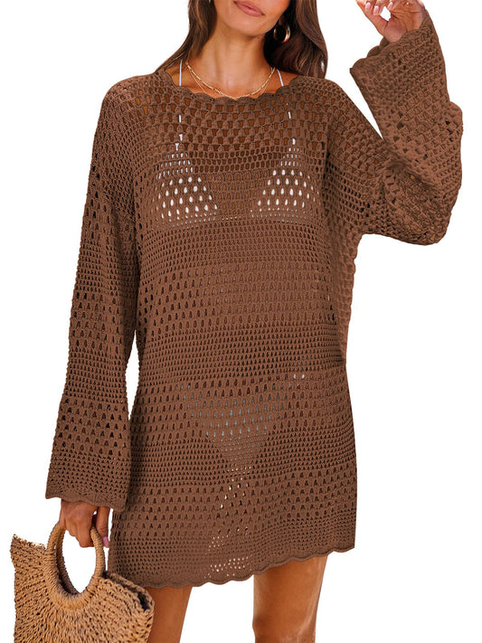 ANRABESS Women Swimsuit Crochet Swim Cover Up 2025 Summer Bathing Suit Swimwear Mesh Knit Beach Dress Vacation Outfits