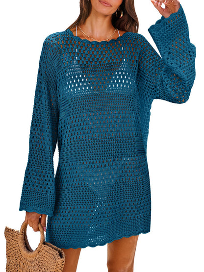 ANRABESS Women Swimsuit Crochet Swim Cover Up 2025 Summer Bathing Suit Swimwear Mesh Knit Beach Dress Vacation Outfits
