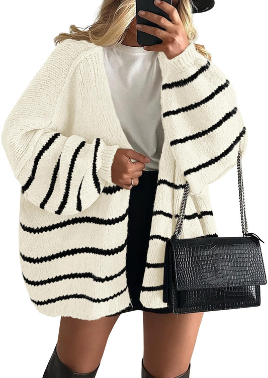 PRETTYGARDEN Womens Oversized Cardigan Sweaters 2025 Fall Long Lantern Sleeve Knit Open Front Lightweight Sweater