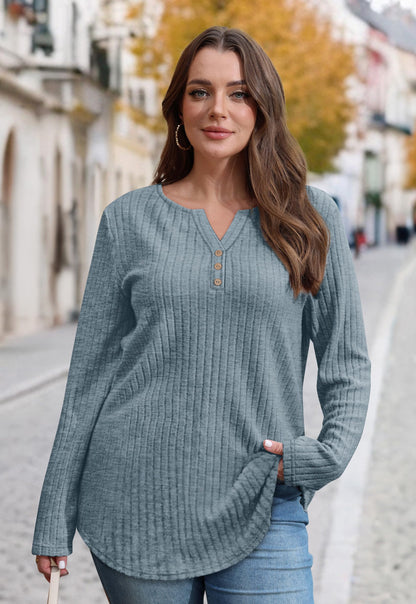 WIHOLL Sweaters for Women 2025 Long Sleeve Tops Fall Clothes Fashion Clothing V Neck Button Down Winter Thermal Shirts