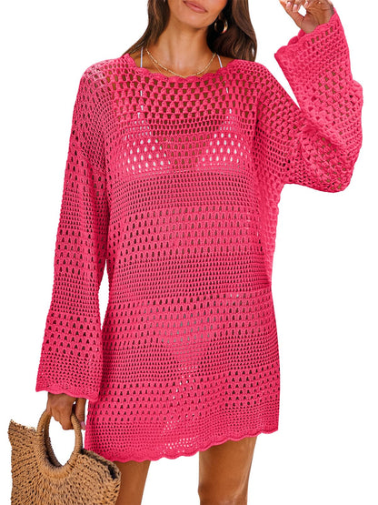 ANRABESS Women Swimsuit Crochet Swim Cover Up 2025 Summer Bathing Suit Swimwear Mesh Knit Beach Dress Vacation Outfits