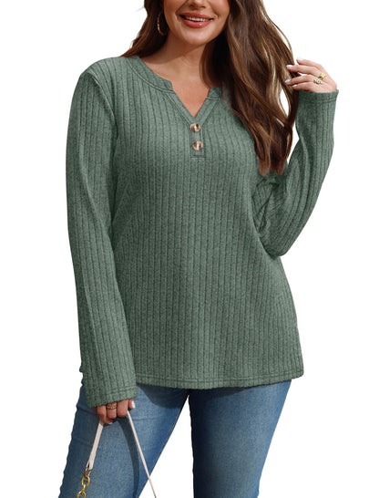 SAMPEEL Womens Sweaters Lightweight Long Sleeve Shirts V Neck Tops with Button Fall Outfits 2025