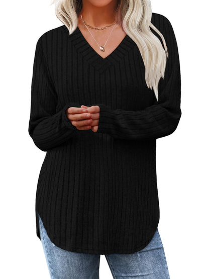 WIHOLL Long Sleeve Shirts for Women V Neck Tops Tunic Fall Winter Sweaters 2025 Clothes