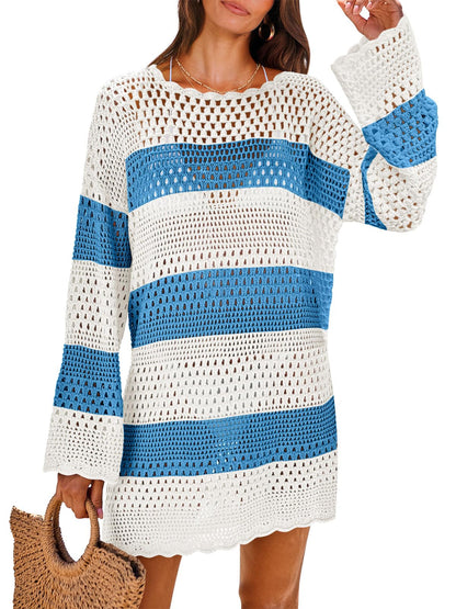 ANRABESS Women Swimsuit Crochet Swim Cover Up 2025 Summer Bathing Suit Swimwear Mesh Knit Beach Dress Vacation Outfits