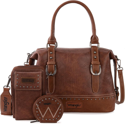 Wrangler 3Pcs Doctor Bag Sets for Women Top-handle Satchel Bag with Cell Phone Handbag and Coin Purse