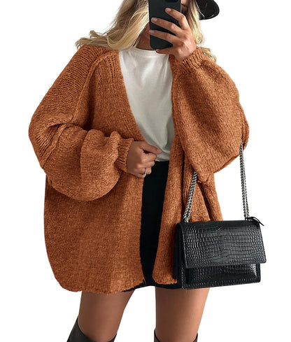 PRETTYGARDEN Womens Oversized Cardigan Sweaters 2025 Fall Long Lantern Sleeve Knit Open Front Lightweight Sweater