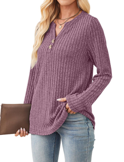 SAMPEEL Womens Sweaters Lightweight Long Sleeve Shirts V Neck Tops with Button Fall Outfits 2025