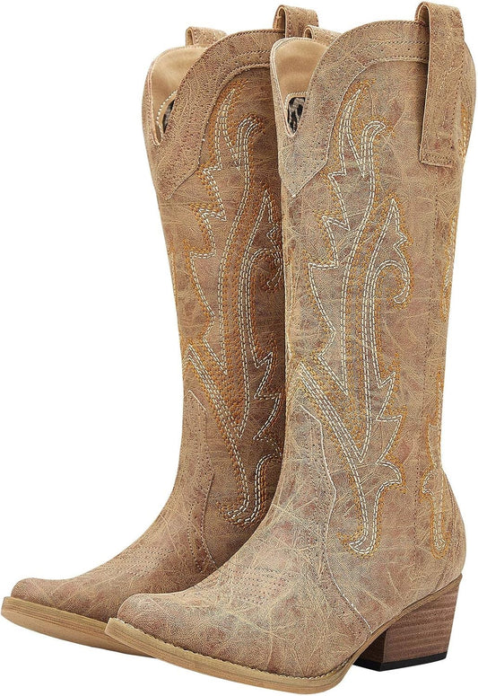 HISEA Rollda Cowboy Boots for Women Cowgirl Boots Ladies Western Embroidery Pointy Toe