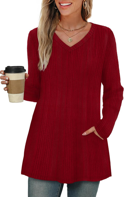 WIHOLL Womens Tops Fall Fahion 2025 Long Sleeve Shirts Casual Lightweight Tunic Sweaters Fashion Winter Clothing