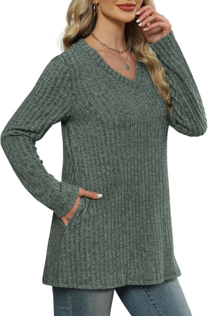 WIHOLL Womens Tops Fall Fahion 2025 Long Sleeve Shirts Casual Lightweight Tunic Sweaters Fashion Winter Clothing