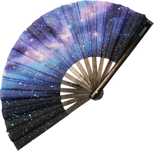 SoJourner Bags Rave Fan - Large Folding Fan - Clack Fan Hand Fan for Raves, Halloween, Burlesque, Rainbow Outfits for Women & Festival Accessories