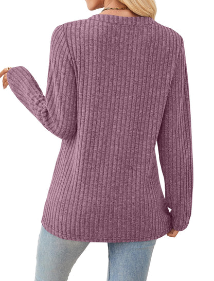 SAMPEEL Womens Sweaters Lightweight Long Sleeve Shirts V Neck Tops with Button Fall Outfits 2025