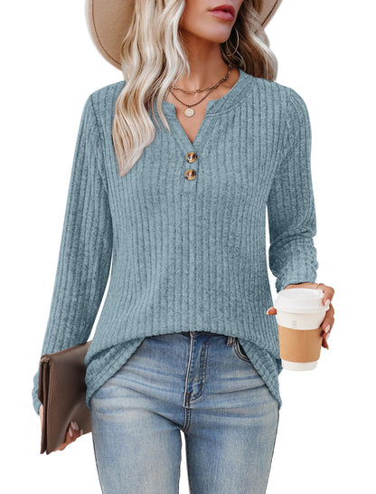 SAMPEEL Womens Sweaters Lightweight Long Sleeve Shirts V Neck Tops with Button Fall Outfits 2025
