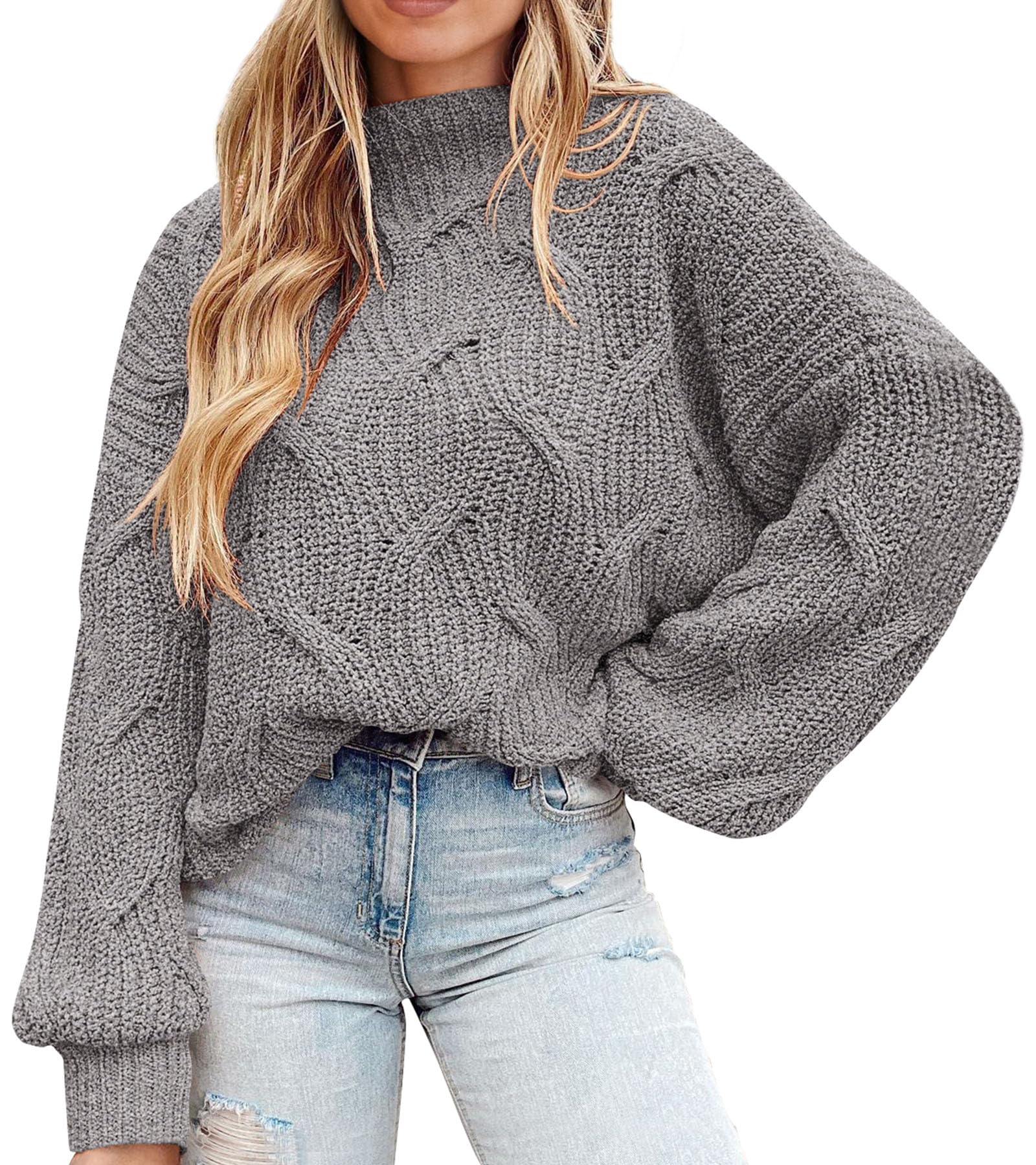 PRETTYGARDEN Women's Fall Oversized Pullover Sweaters Casual Crewneck Long Sleeve Chunky Cable Knit Blouse Top