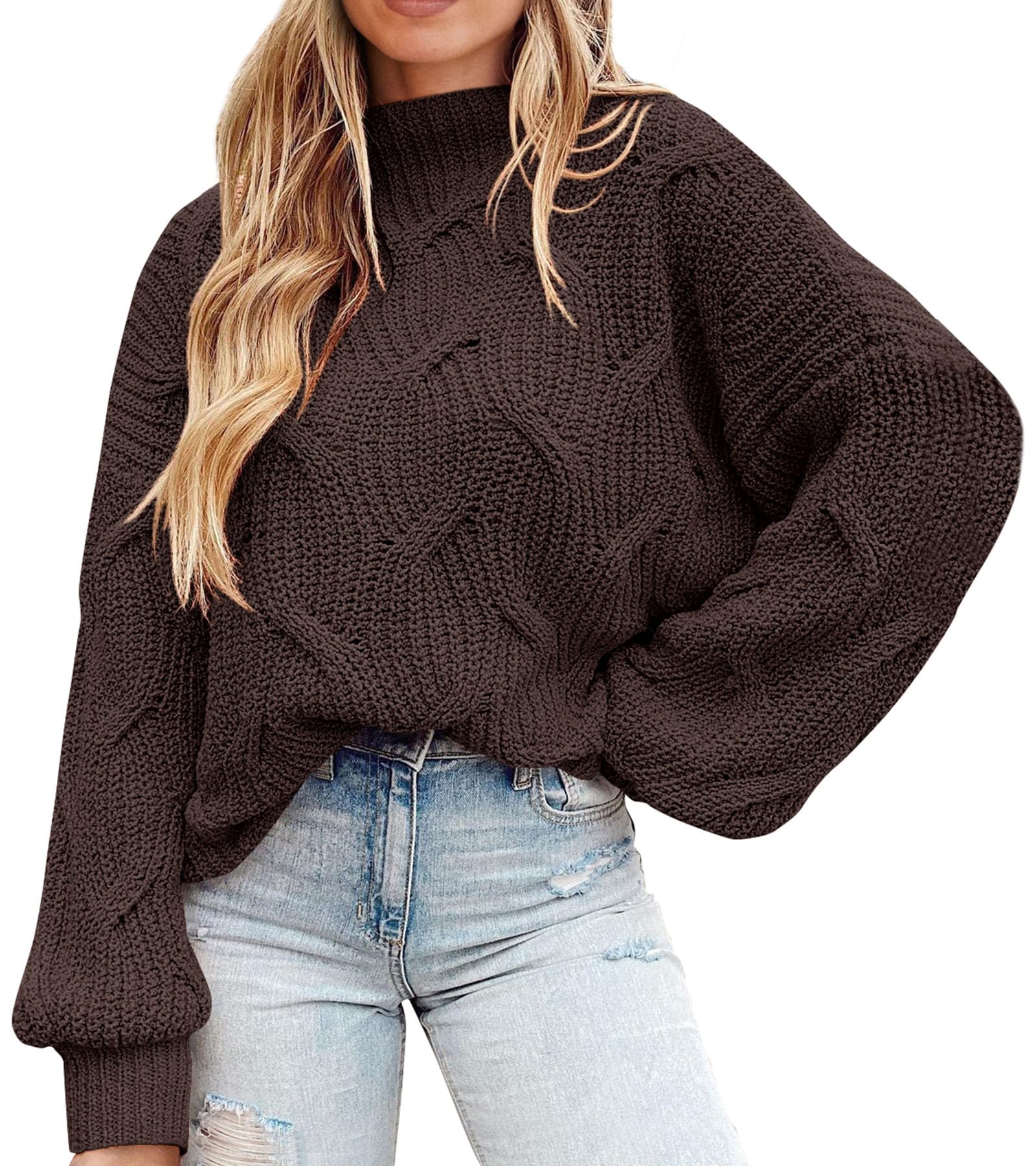 PRETTYGARDEN Women's Fall Oversized Pullover Sweaters Casual Crewneck Long Sleeve Chunky Cable Knit Blouse Top