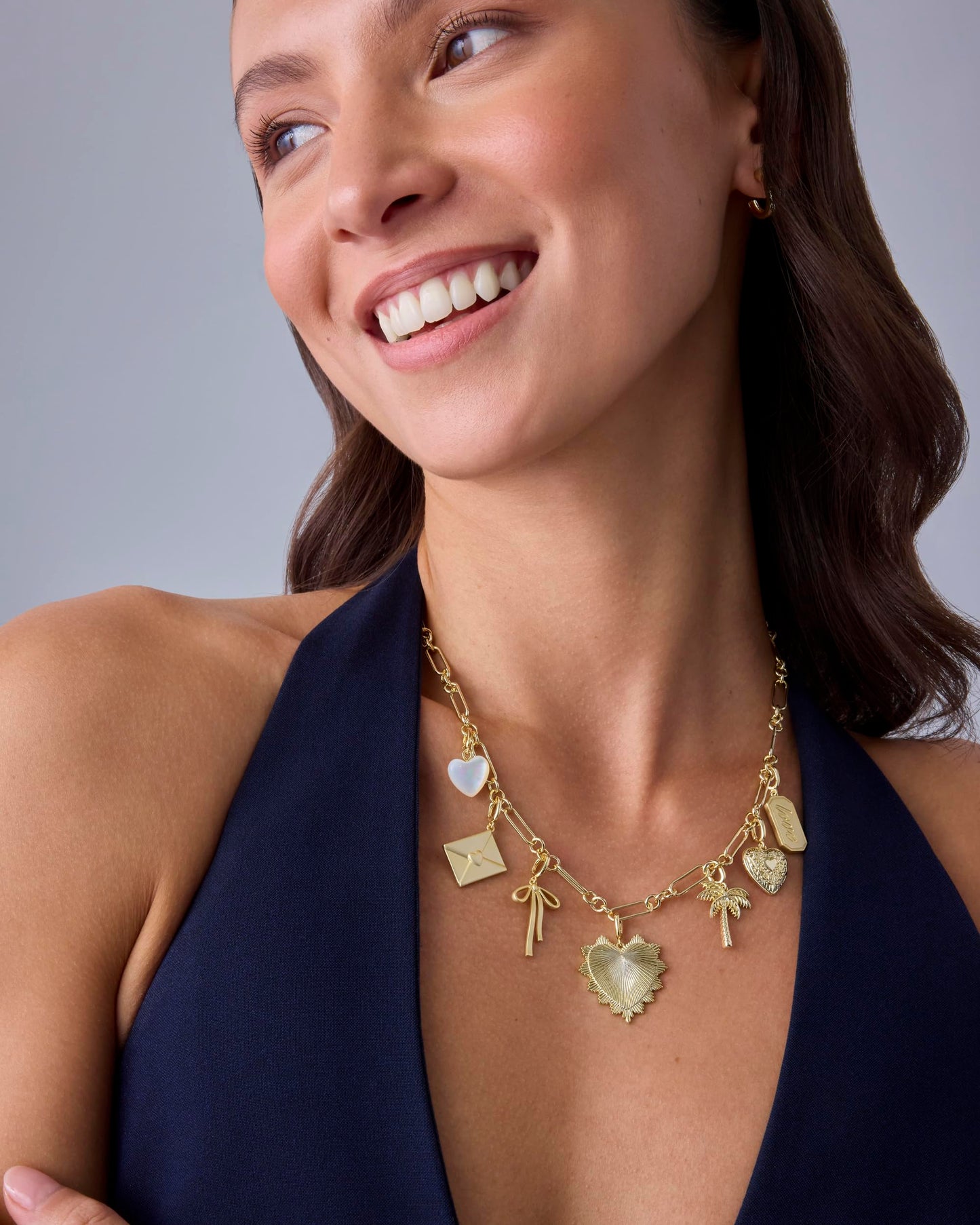 PAVOI 14K Gold Plated Chunky Charm Necklace Pack for Women | Statement Paperclip Chain Necklaces with Removable Charms | Heart Palm Tree Bow Pearl Love Friendship Necklace