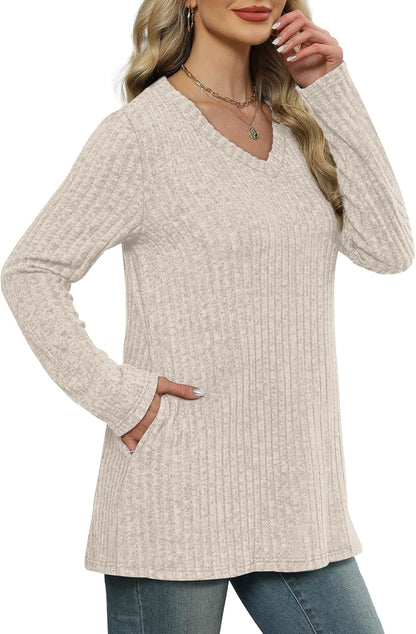 WIHOLL Womens Tops Fall Fahion 2025 Long Sleeve Shirts Casual Lightweight Tunic Sweaters Fashion Winter Clothing