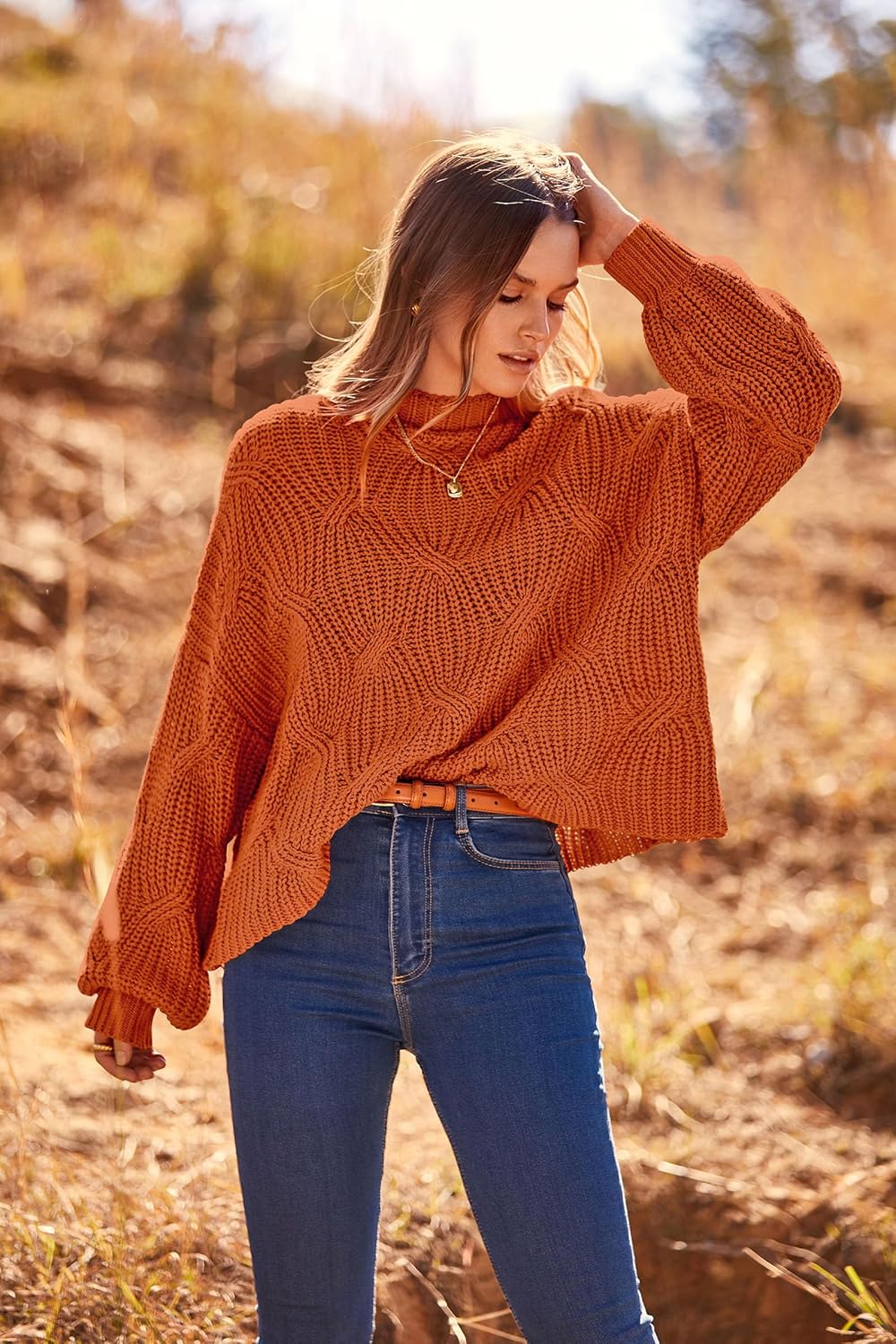 PRETTYGARDEN Women's Fall Oversized Pullover Sweaters Casual Crewneck Long Sleeve Chunky Cable Knit Blouse Top