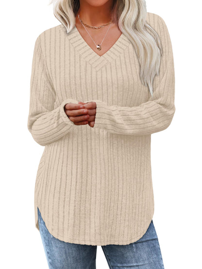 WIHOLL Long Sleeve Shirts for Women V Neck Tops Tunic Fall Winter Sweaters 2025 Clothes