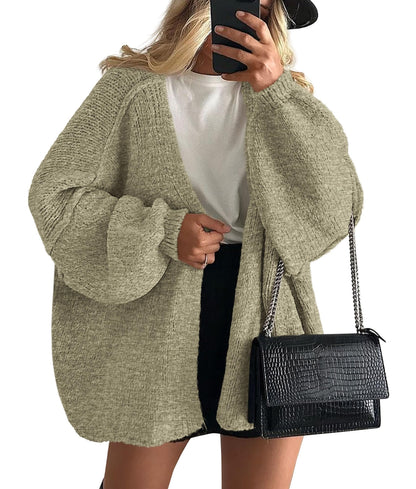 PRETTYGARDEN Womens Oversized Cardigan Sweaters 2025 Fall Long Lantern Sleeve Knit Open Front Lightweight Sweater