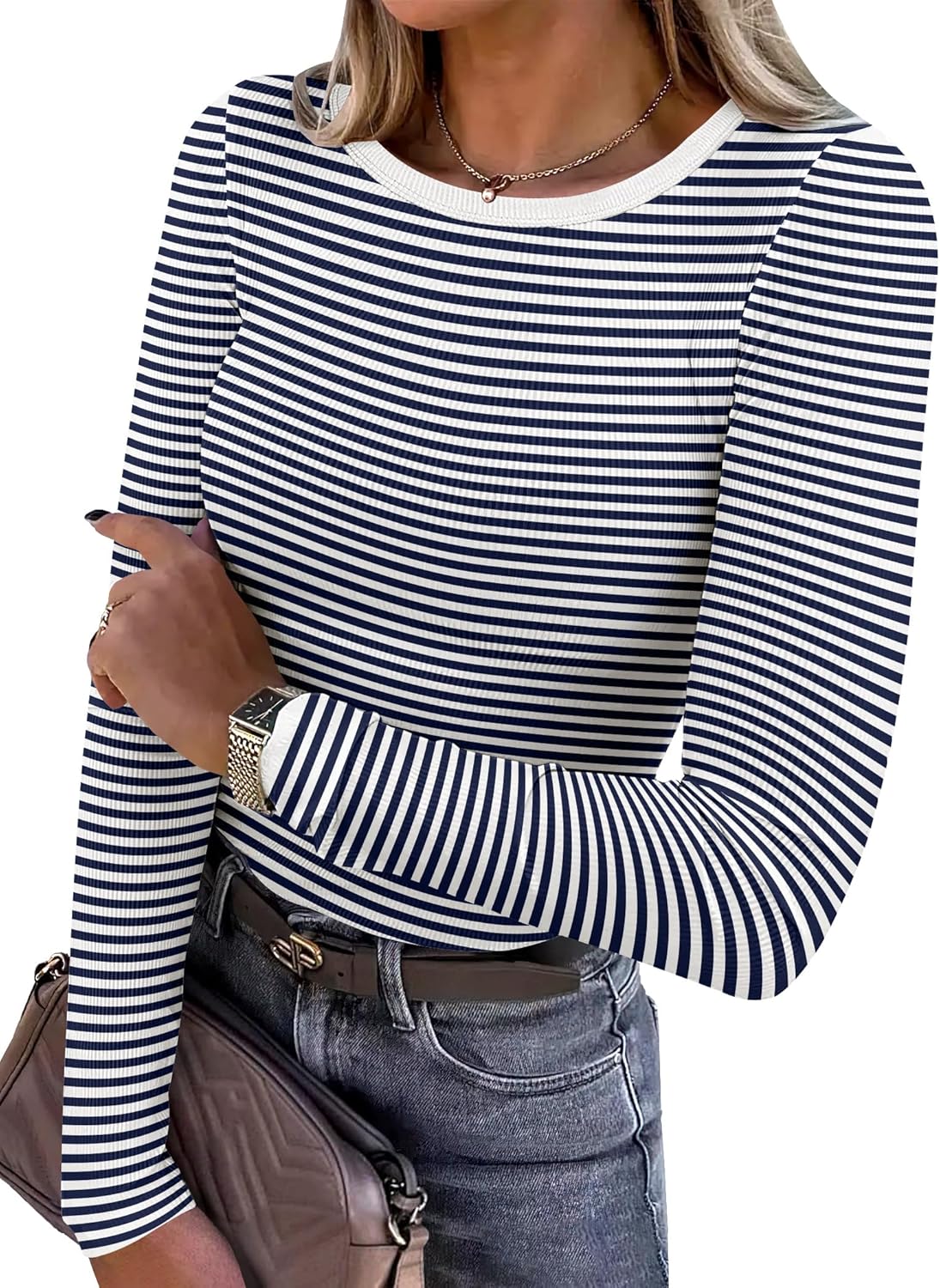 ANRABESS Women Long Sleeve Shirts Rib Knit Slim Fit Tops Basic Tee 2025 Fall Outfits Casual T-Shirt Underscrubs Layer Clothes