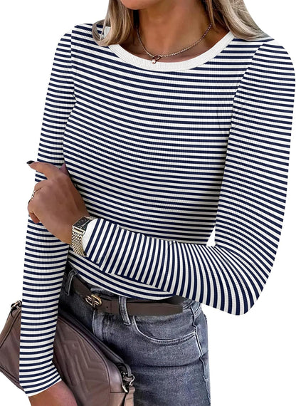 ANRABESS Women Long Sleeve Shirts Rib Knit Slim Fit Tops Basic Tee 2025 Fall Outfits Casual T-Shirt Underscrubs Layer Clothes