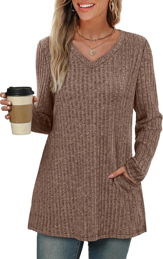 WIHOLL Womens Tops Fall Fahion 2025 Long Sleeve Shirts Casual Lightweight Tunic Sweaters Fashion Winter Clothing