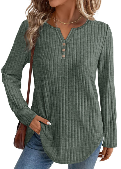WIHOLL Sweaters for Women 2025 Long Sleeve Tops Fall Clothes Fashion Clothing V Neck Button Down Winter Thermal Shirts