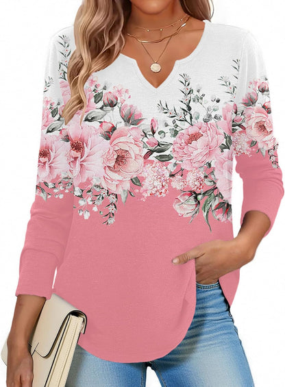 Zeagoo Boho Tops for Women Long Sleeve V Neck Fall Shirt Casual Dressy Blouse Tunic Business Work Clothes School Outfits