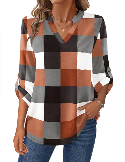 Zeagoo Womens Roll Up Long Sleeve Tops V Neck Shirts Dressy Casual Work Blouses S-2XL