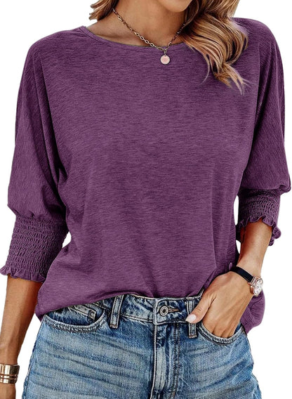 Dokotoo Women's 2025 Fashion Tops 3/4 Sleeve T-Shirts Cute Crewneck Basic Business Tees Blouses