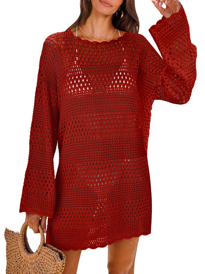 ANRABESS Women Swimsuit Crochet Swim Cover Up 2025 Summer Bathing Suit Swimwear Mesh Knit Beach Dress Vacation Outfits