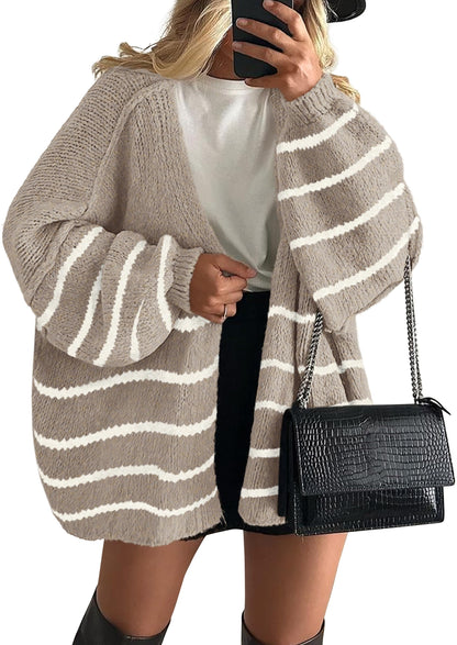 PRETTYGARDEN Womens Oversized Cardigan Sweaters 2025 Fall Long Lantern Sleeve Knit Open Front Lightweight Sweater