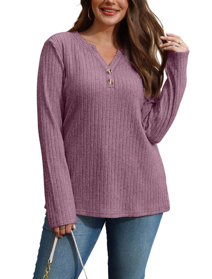 SAMPEEL Womens Sweaters Lightweight Long Sleeve Shirts V Neck Tops with Button Fall Outfits 2025